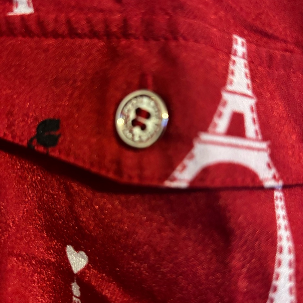 Karl Lagerfeld Red Eiffel Tower Print Button Down Shirt Women’s Sz Medium - Picture 5 of 8